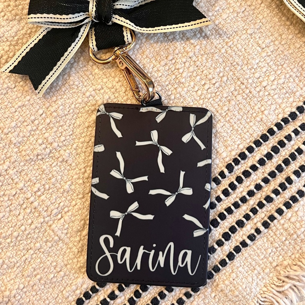 Bow ID/badge Card Holder with Bow lanyard- perosnalized